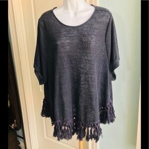 Umgee Boho Fringe Top. Navy Size S oversized
